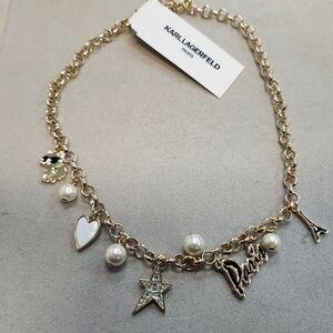 NWT Karl Lagerfeld Gold-Tone Multi Stone Frontal Charm Necklace